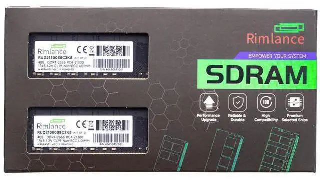 Main image of Rimlance 8GB (2X4GB) 1.2V DDR4 2666MHZ PC4-21300 UDIMM 1RX8
