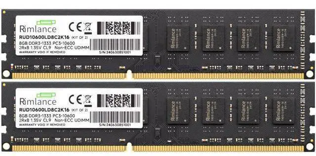Alt view image 2 of 6 - Rimlance 16GB (2X8GB) 1.35V DDR3 1333MHZ PC3-10600 UDIMM 2RX8 Desktop Memory