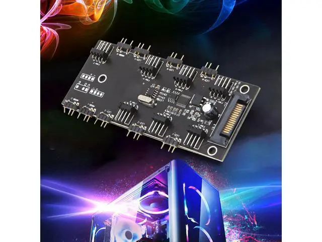 Alt view image 4 of 6 - ARGB 5V Lighting+Fan Hub PWM One-Piece Controller SATA Power Supply for 4Pin 3Pin Computer Case Fan,with Remote Control