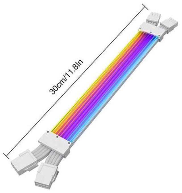 Alt view image 3 of 6 - SAMA 2x8 Pin ARGB Extension Cable Lighting PCB Board 5V 3pin Connoctors 30cm Sync for PC CPU/PCIE Cable Extension Kit White