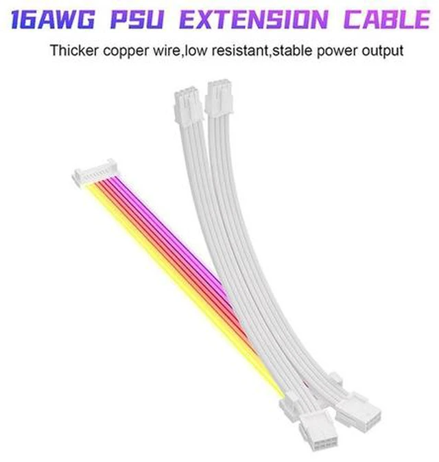 Alt view image 6 of 6 - SAMA 2x8 Pin ARGB Extension Cable Lighting PCB Board 5V 3pin Connoctors 30cm Sync for PC CPU/PCIE Cable Extension Kit White