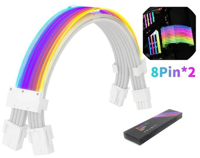 Alt view image 5 of 6 - SAMA 2x8 Pin ARGB Extension Cable Lighting PCB Board 5V 3pin Connoctors 30cm Sync for PC CPU/PCIE Cable Extension Kit White