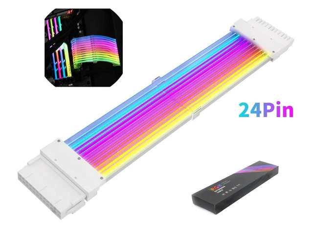 Alt view image 3 of 6 - SAMA 24 Pin ARGB Extension Cable Lighting PCB Board 5V 3pin Connoctors 24.5cm Sync for PC MB Cable Motherboard Extension Kit White