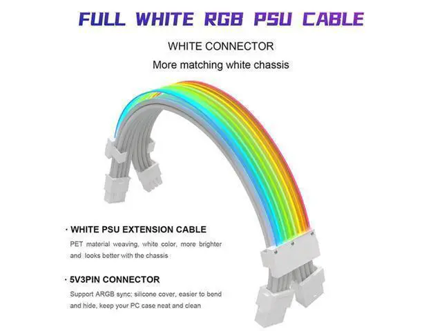 Alt view image 4 of 7 - SAMA 2x8 Pin ARGB Extension Cable Lighting PCB Board 5V 3pin Connoctors 30cm Sync for PC CPU/PCIE Cable Extension Kit White