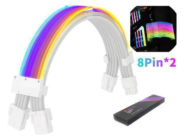 Alt view image 5 of 7 - SAMA 2x8 Pin ARGB Extension Cable Lighting PCB Board 5V 3pin Connoctors 30cm Sync for PC CPU/PCIE Cable Extension Kit White