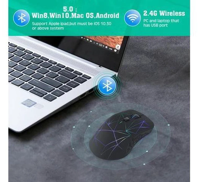 Alt view image 5 of 7 - Dual-Mode Bluetooth Wireless Mouse Mute Luminous Rechargeable Mouse for Computer Notebook Office Gaming Mouse