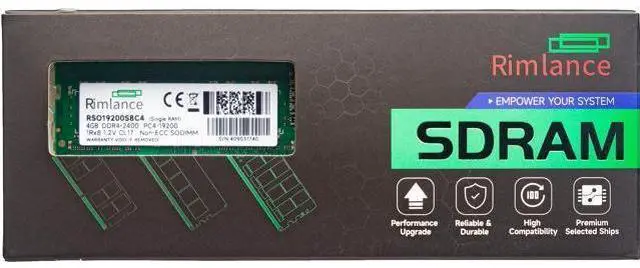 Main image of Rimlance 4GB (1X4GB) 1.2V DDR4 2400MHZ PC4-19200 SODIMM 1RX8