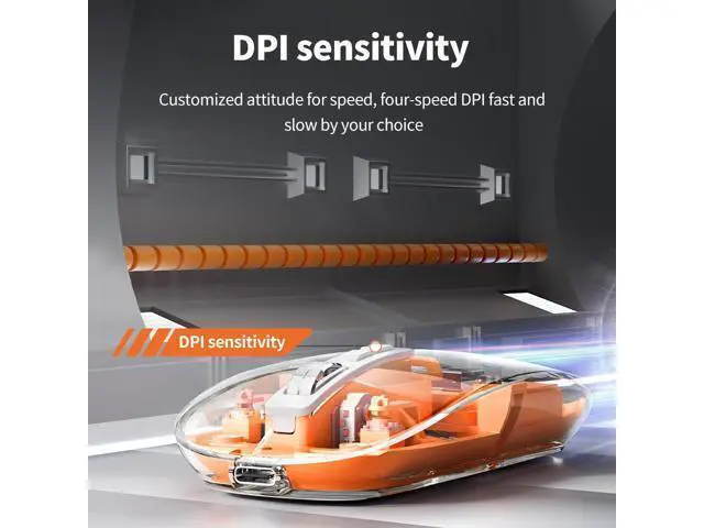 Alt view image 2 of 6 - Transparent Gaming Mouse Bluetooth Wireless Mouse with RGB Light Rechargeable Mouse for PC Gamer Notebook Laptop Accessories(Orange)