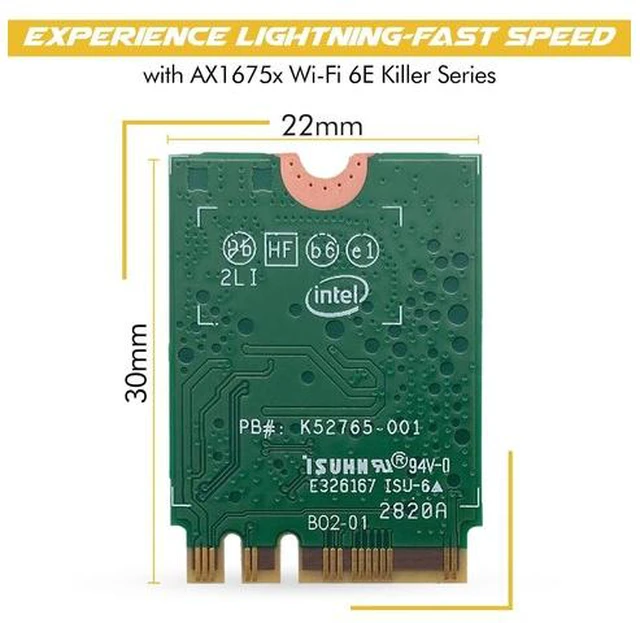 Alt view image 2 of 7 - AX1675x Killer Series Upgraded WiFi 6E Adapter | Gaming WiFi Adapter | M.2 Wifi Card | 2.4 Gbps WiFi for PC | Supports Bluetooth 5.3 & Intel, AMD with Windows 10+, Linux