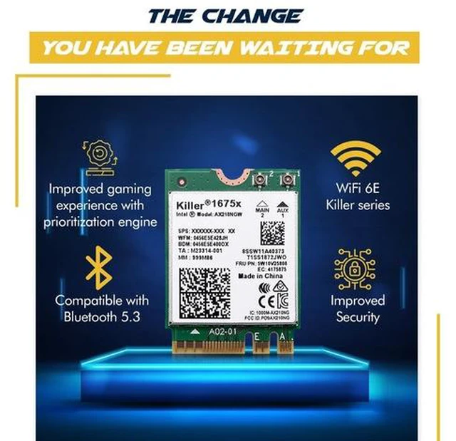 Alt view image 4 of 7 - AX1675x Killer Series Upgraded WiFi 6E Adapter | Gaming WiFi Adapter | M.2 Wifi Card | 2.4 Gbps WiFi for PC | Supports Bluetooth 5.3 & Intel, AMD with Windows 10+, Linux