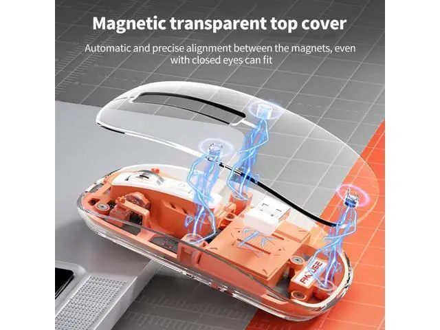 Alt view image 3 of 6 - Transparent Gaming Mouse Bluetooth Wireless Mouse with RGB Light Rechargeable Mouse for PC Gamer Notebook Laptop Accessories(Orange)