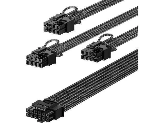 Alt view image 5 of 7 - PCIe 5.0 GPU Power Cable 70cm | 16pin (12+4) 12VHPWR Connector for RTX 3090 Ti 4080 4090 | 3x8pin (4+4) CPU Male Plugs Only for Corsair/Great Wall/Thermaltake Modular Power Supply (Black)