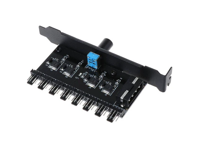 Alt view image 5 of 6 - PC 8 Channels Fan Hub Cooling Fan Speed Controller for CPU Case HDD VGA PWM Fan PCI Bracket Power By 12V SATA/4Pin Fan Control