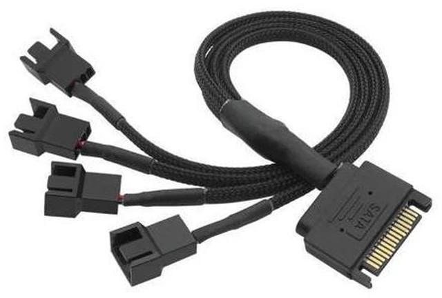 Main image of Black Sleeved 4Pin IDE Molex to 4 x 4 Pin PWM Fan Power Splitter Cable, Cooler Cooling PWM Fan Cable