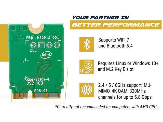 Alt view image 3 of 7 - HighZer0 Electronics BE200 WiFi 7 Card | M.2 PCIe WiFi Card | Tri-Band 2.4/5/6 GHz | Up to 5.8 Gbps | Gaming WiFi Card for PC | Supports Bluetooth 5.4 & Intel PCs with Windows 10/11 | BE200NGW