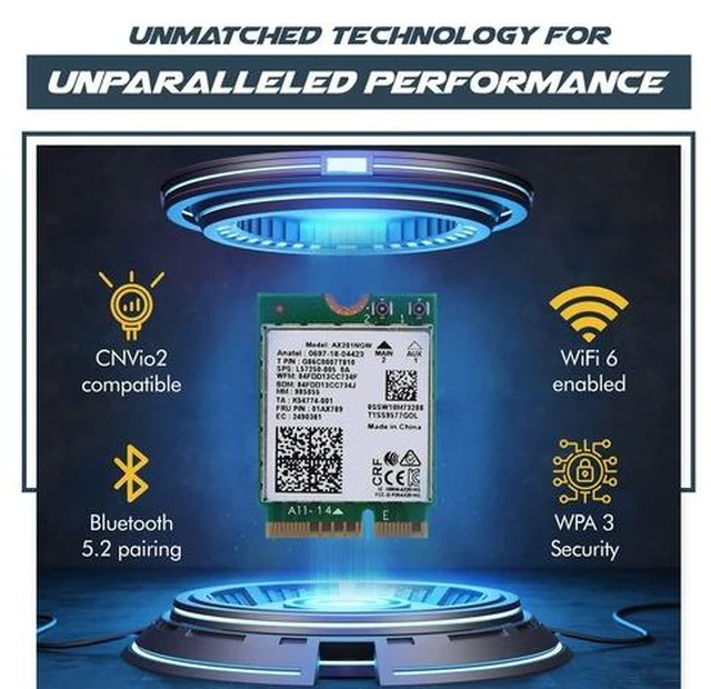 Alt view image 6 of 7 - AX201 WiFi 6 Card | Dual Band Wi-Fi | 2.4 Gbps | CNVio2 M.2 Wifi Card for PC | Supports Bluetooth 5.2 | Requires Intel 10th+ Gen CPU with Windows 10+ or Linux | AX201NGW