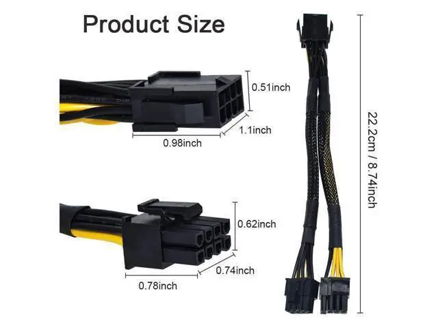 Alt view image 2 of 5 - 10PCS 8Pin Mining Cable, GPU Power Cable for Bitcoin Mining, VGA 8 Pin Female to 8Pin (6+2) Male, Pcie Splitter Cable for Graphics Card, 8pin Extension Connector Cable ( 9 Inches)