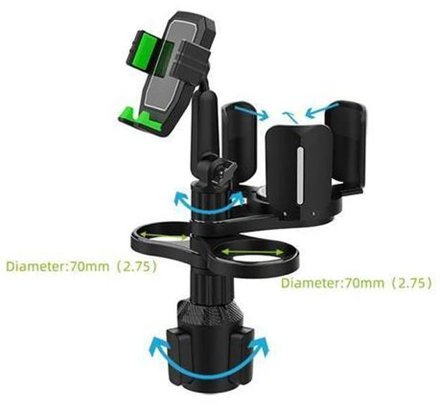 Alt view image 3 of 5 - 4 in 1 Car Cup Holder Expander with Cell Phone Holder Multifunction Car Drink Cup Bottle Holder 360 Rotating Car Cup Organizer(Green)