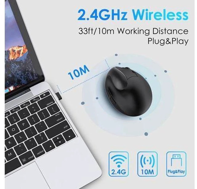 Alt view image 2 of 6 - 2.4G Wireless Mouse Rechargeable Ergonomic Mouse Computer Office Vertical Grip Mouse for Computer Laptop Black