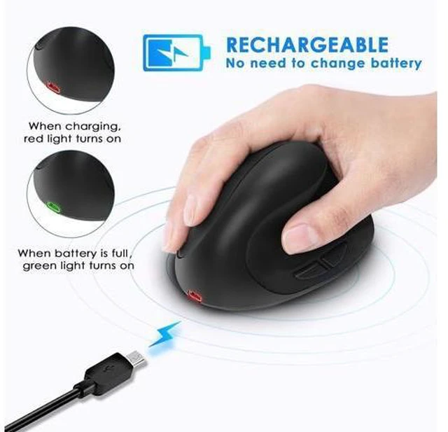 Alt view image 4 of 6 - 2.4G Wireless Mouse Rechargeable Ergonomic Mouse Computer Office Vertical Grip Mouse for Computer Laptop Black