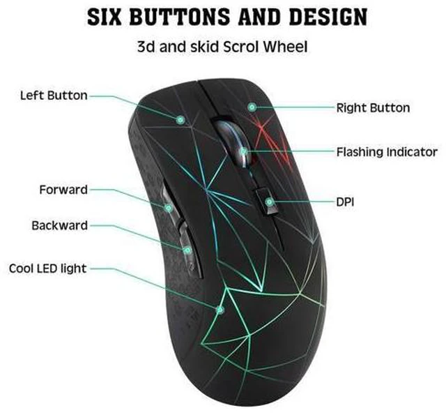 Alt view image 3 of 6 - Bluetooth Wireless Mouse 1600 DPI Dual Mode 2 in 1 Cordless Bluetooth 5.0 + 2.4Ghz Mouse Rechargeable Gaming Mouse