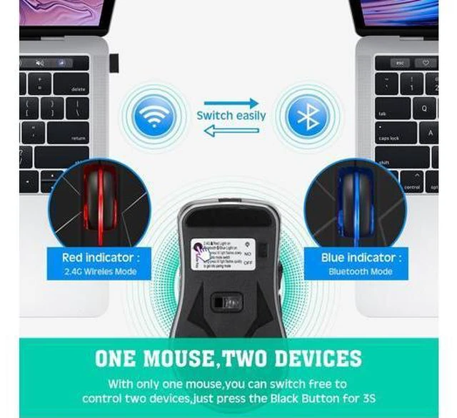 Alt view image 4 of 6 - Bluetooth Wireless Mouse 1600 DPI Dual Mode 2 in 1 Cordless Bluetooth 5.0 + 2.4Ghz Mouse Rechargeable Gaming Mouse