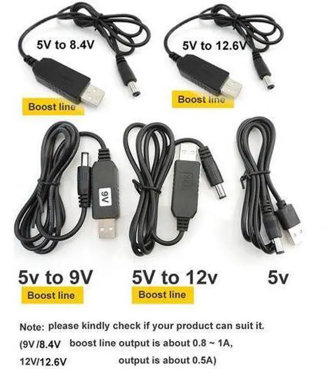 Alt view image 2 of 6 - DC 5V to DC 9V 8.4v 12.6v 12V Step UP Module USB power boost Cable line Converter with 34pcs DC female charger Adapter Plug p1(DC with 5v to 12v)