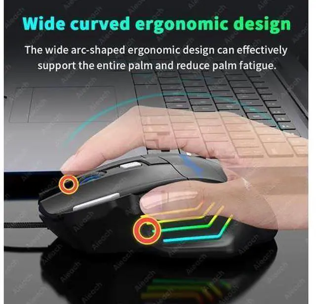 Alt view image 4 of 5 - Gaming Esports Mouse 3200 DPI 7 Keys Game Mouse RGB Light Ergonomic Wired Game Mouse For Computer PC Laptop Accessories Mice(Black 01)