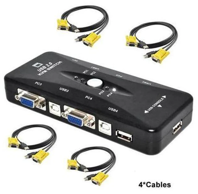 Main image of 4 Port VGA KVM Switcher 4x1 VGA USB VGA Switch 4 in 1 out support Printer Mouse Keyboard Share 1920*1440 VGA Switch Box Adapter(with 4 cable)