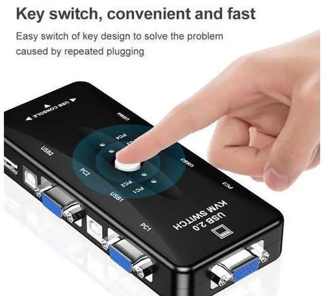 Alt view image 4 of 6 - 4 Port VGA KVM Switcher 4x1 VGA USB VGA Switch 4 in 1 out support Printer Mouse Keyboard Share 1920*1440 VGA Switch Box Adapter(only 1 KVM)