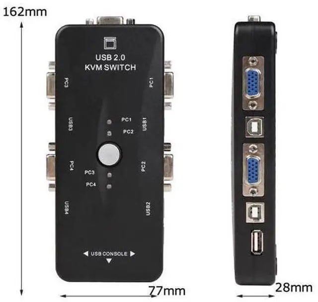 Alt view image 6 of 6 - 4 Port VGA KVM Switcher 4x1 VGA USB VGA Switch 4 in 1 out support Printer Mouse Keyboard Share 1920*1440 VGA Switch Box Adapter(only 1 KVM)
