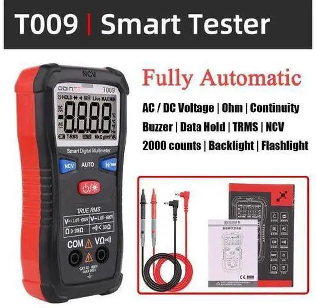 Main image of T009 Digital Multimeter Smart Multitester Ohm Continuity AC DC 600V Voltage Buzzer TRMS DMM Tester Electrician Tools Multimetro(T009 Multimeter)