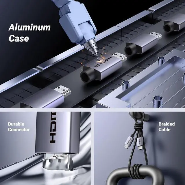 Alt view image 5 of 7 - UGREEN 8K HDMI 2.1 Cable 48Gbps 26FT, Ultra High Speed HDMI Cord | Aluminum, 4K@240Hz 120Hz 10K 8K@60Hz, HDCP 2.2&2.3, eARC HDR 10 Dolby Compatible with PS5/Blu-ray/Roku TV/Switch 2/Mac mini