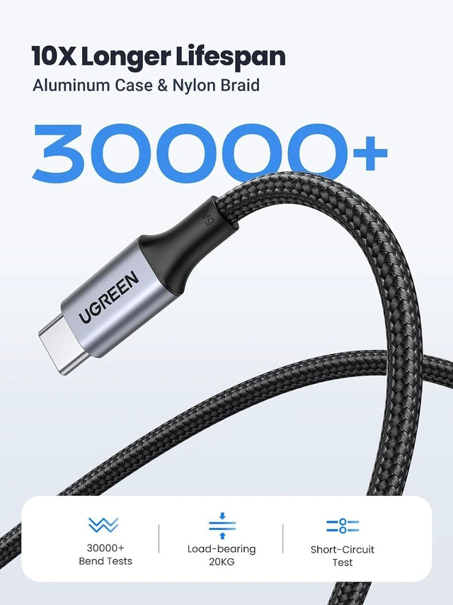Alt view image 5 of 7 - UGREEN 100W USB C to USB C Cable, Fast Charging, 4-Pack, 6.6ft, Black