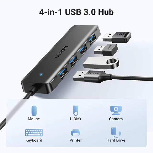 Alt view image 3 of 7 - UGREEN USB 3.0 Hub, 4 Ports USB A Splitter Ultra-Slim USB Expander for Mouse, Keyboard, Flash Drive, U Disk, Printer Compatible with Laptop, Desktop PC, Xbox, PS5, and More 2FT (Pack of 2)