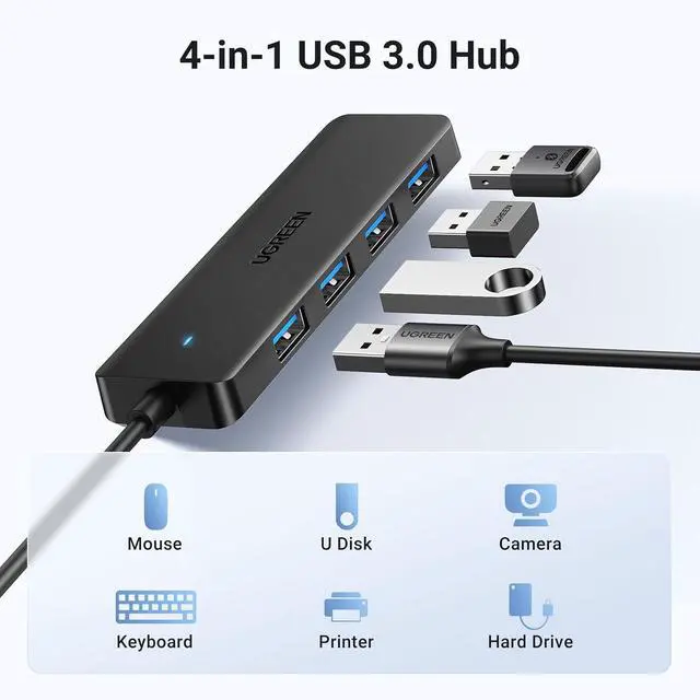 Alt view image 3 of 7 - UGREEN USB 3.0 Hub, 4 Ports USB A Splitter Ultra-Slim USB Expander, 3.3 ft