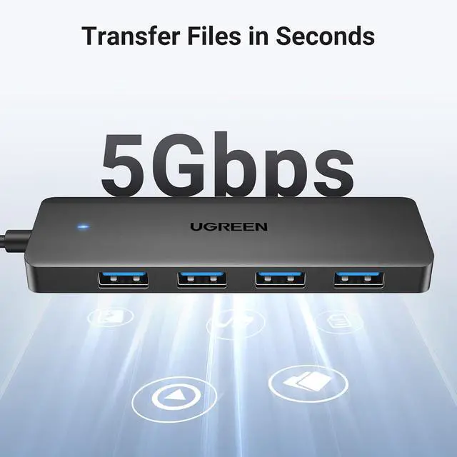 Alt view image 4 of 7 - UGREEN USB 3.0 Hub, 4 Ports USB A Splitter Ultra-Slim USB Expander, 3.3 ft