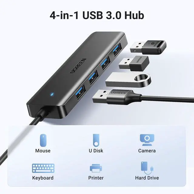 Alt view image 2 of 7 - UGREEN USB 3.0 Hub, 4 Ports USB A Splitter Ultra-Slim USB Expander for Mouse, Keyboard, Flash Drive, U Disk, Printer Compatible with Laptop, Desktop PC, Xbox, PS5, and More 0.5FT (Pack of 2)