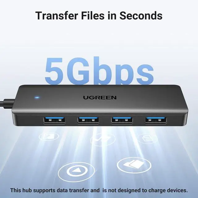 Alt view image 3 of 7 - UGREEN USB 3.0 Hub, 4 Ports USB A Splitter Ultra-Slim USB Expander for Mouse, Keyboard, Flash Drive, U Disk, Printer Compatible with Laptop, Desktop PC, Xbox, PS5, and More 0.5FT (Pack of 2)