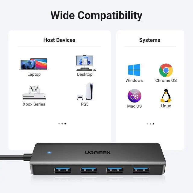 Alt view image 5 of 7 - UGREEN USB 3.0 Hub, 4 Ports USB A Splitter Ultra-Slim USB Expander for Mouse, Keyboard, Flash Drive, U Disk, Printer Compatible with Laptop, Desktop PC, Xbox, PS5, and More 0.5FT (Pack of 2)