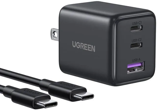 Main image of UGREEN 3-Port 30W USB C Charger Block with USB C Cable, Black | 2 USB-C & 1 USB-A, Compact Size, Multiple Protection, for iPhone 17/16/15, Galaxy S26/S25, iPad, MacBook Neo/Air