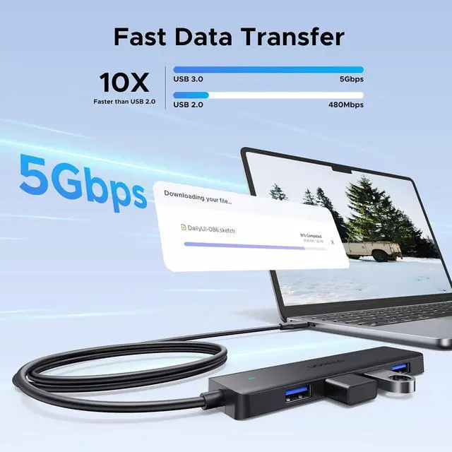 Alt view image 3 of 7 - UGREEN USB C Hub, 4 Ports USB A Splitter Ultra-Slim USB Expander, 3.3 ft | 5Gbps Data Transfer for Mouse, Keyboard, Flash Drive, U Disk, Printer Compatible with Laptop, Desktop PC, Xbox, PS5, and More