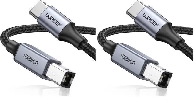 Main image of UGREEN USB B to USB C 6 FT Printer Cable, Nylon USB B to C Cord for MacBook Pro/Air, MIDI Cable Compatible with Yamaha Piano Keyboard, DAC, DJ Controller for iPad (Pack of 2)