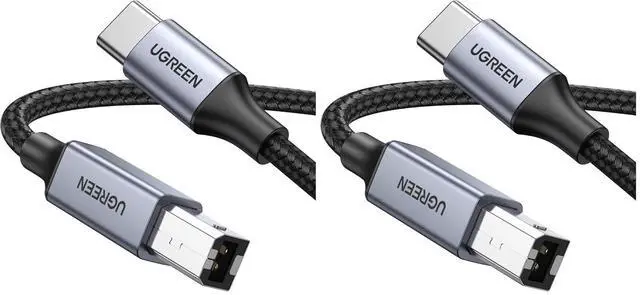 Main image of UGREEN USB B to USB C Printer Cable 3 FT, Nylon USB B to USBC Cable for MacBook Pro/Air, MIDI Cable Compatible with MIDI Keyboard/DJ Controller/DAC/Yamaha Casio Digital Piano for iPad (Pack of 2)