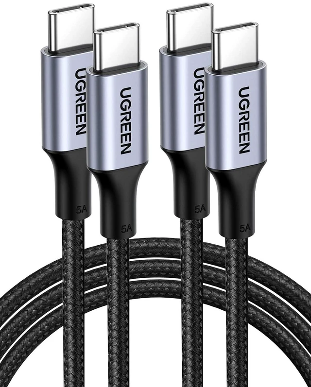 Main image of UGREEN 100W USB C to USB C Cable, Fast Charging, 2-Pack, 1.6ft, Black | For iPhone 17/16/15, MacBook Pro/Air, iPad Pro/Air/Mini, Galaxy S26/S25/S24, XPS, Pixel, Switch. Built-in E-marker chip