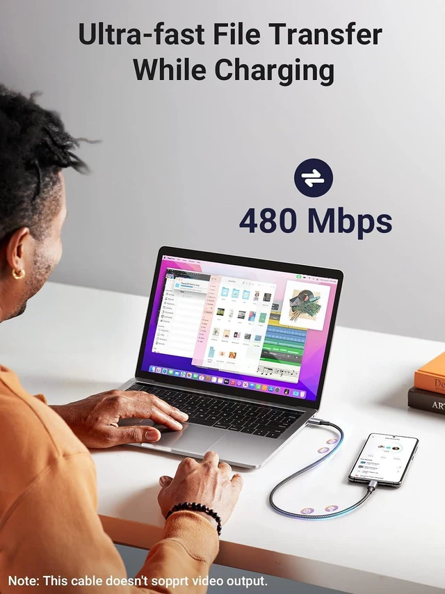 Alt view image 6 of 6 - UGREEN 100W USB C to USB C Cable, Fast Charging, 2-Pack, 1.6ft, Black | For iPhone 17/16/15, MacBook Pro/Air, iPad Pro/Air/Mini, Galaxy S26/S25/S24, XPS, Pixel, Switch. Built-in E-marker chip