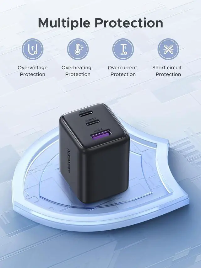 Alt view image 6 of 7 - UGREEN 2 Pack 30W Charger for iPhone 17 Fast Charging, 3 Port GaN Charger Block with 6.6ft USB-C Cable for iPhone 17/Air/16/15/14, Galaxy S25/S24/S23, Pixel 10/9/8/7, iPad and More, Matt Black