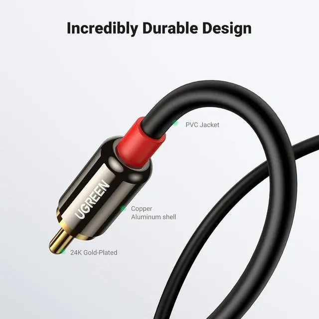Alt view image 6 of 7 - UGREEN 3.5mm to RCA Cable, 6.6FT 2RCA Male to Aux Audio Adapter, HiFi Sound (Pack of 2)