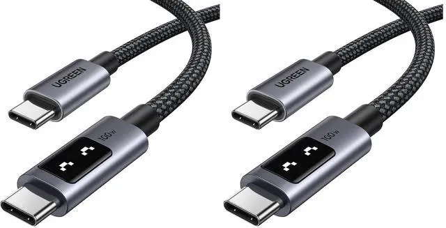 Main image of UGREEN Uno USB C Cable 100W with LED Display, Fast Charging, 6.6ft, Black (Pack of 2)