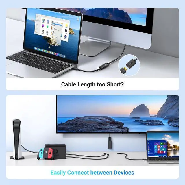 Alt view image 2 of 7 - UGREEN 4K@60Hz 2K@240Hz HDMI 2.0 Extender HDMI Extension Cable, 16FT